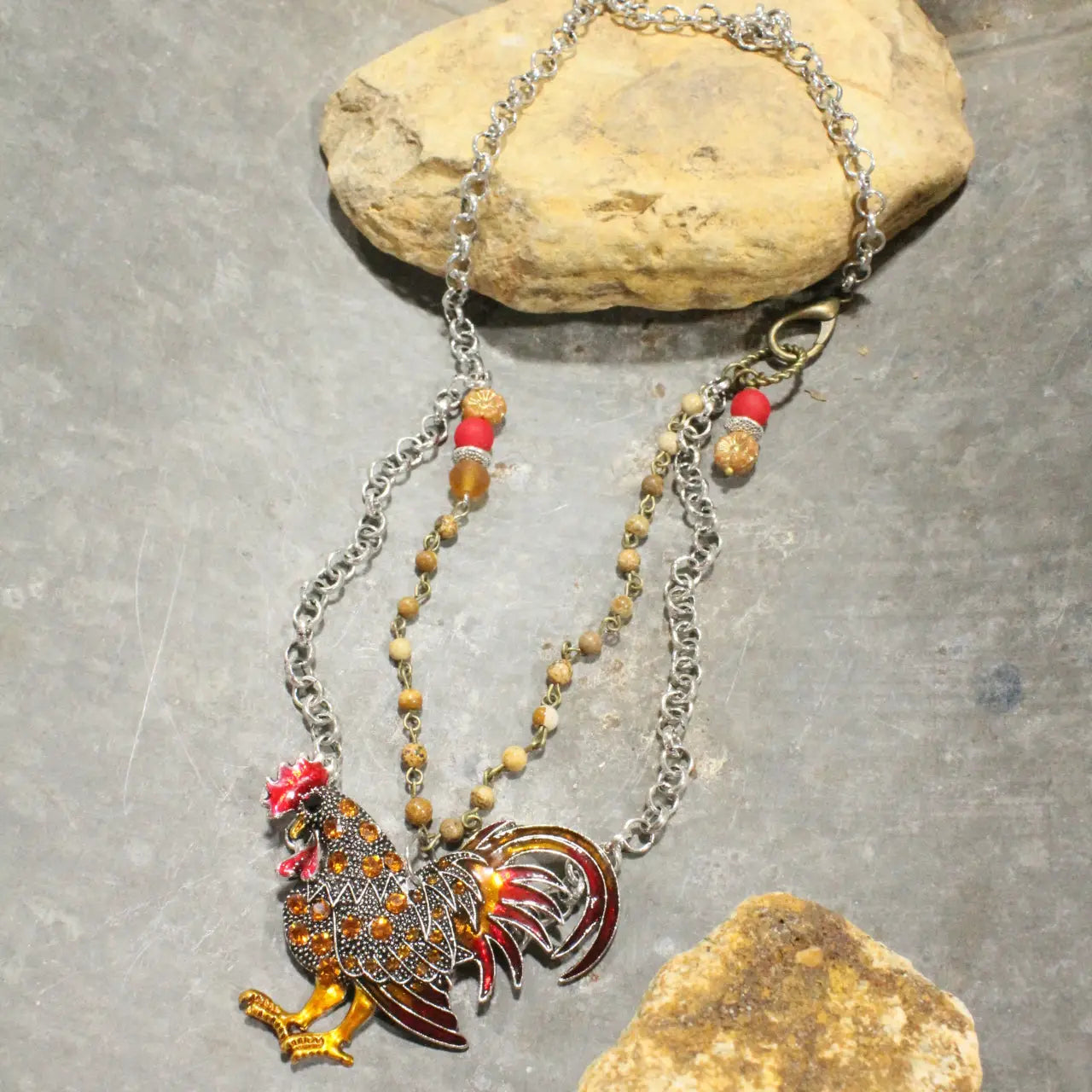 A Cock-A-Doodle Do Rusty Rooster Necklace