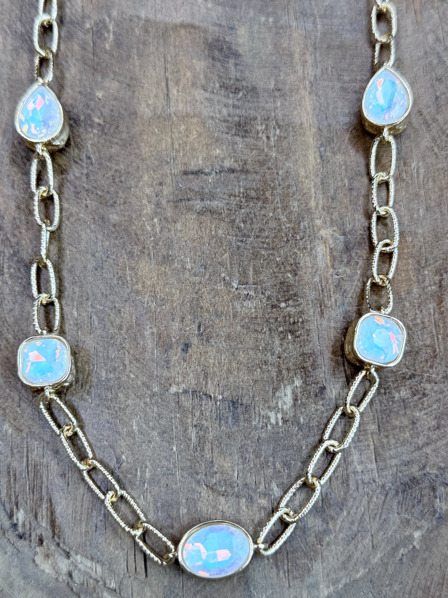 Gold Faux White Opal Stone Necklace
