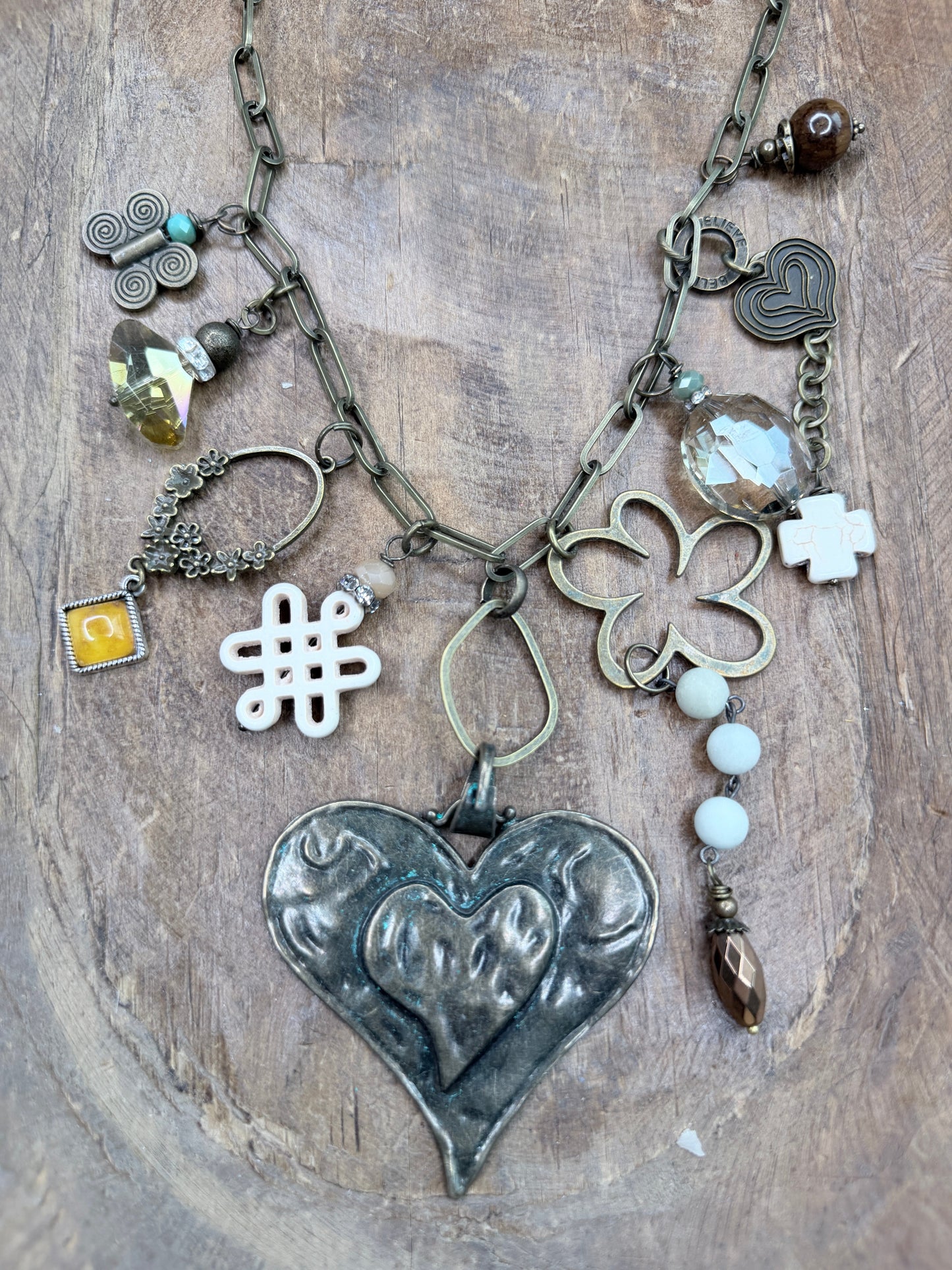 Gypsy Junk Bronzy Heart Charm Necklace