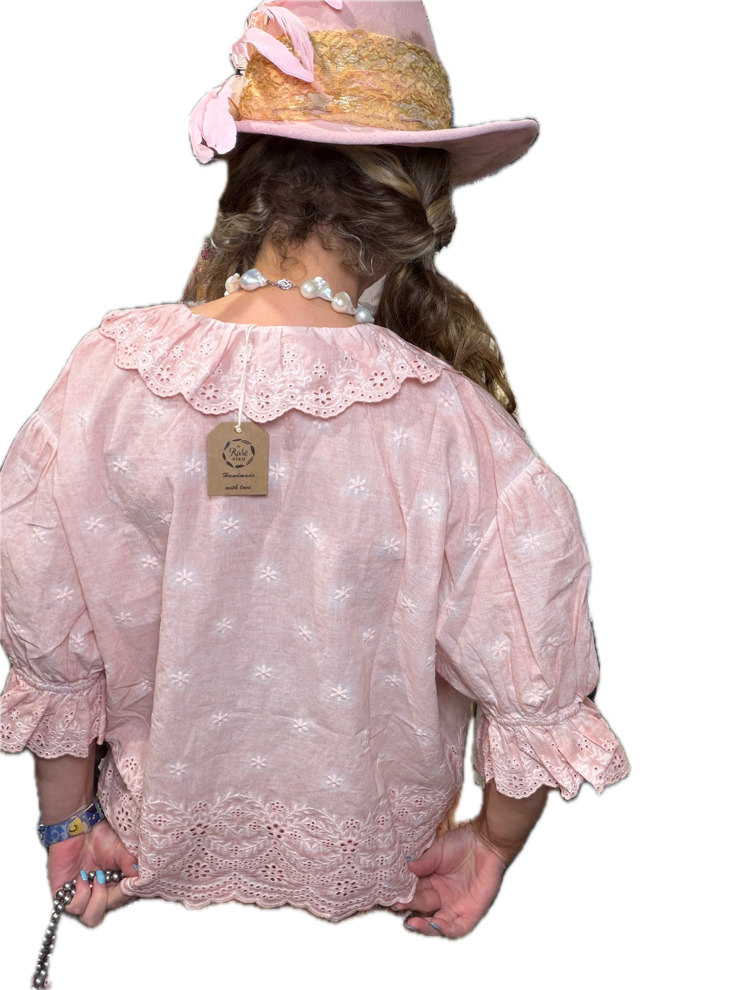 A RARE BIRD- Eyelet Linen Top (Pink)