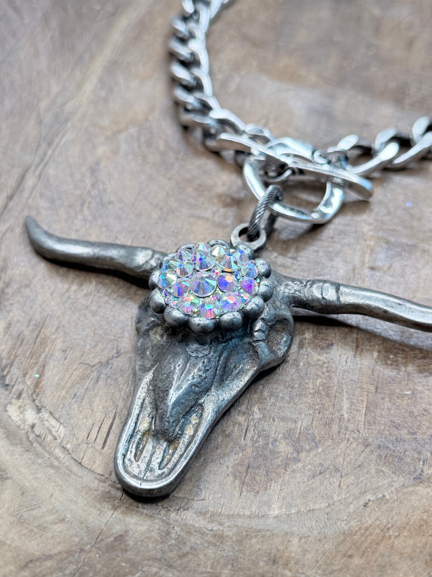 Art by Amy- Soldered AB Rhinestone Steer Head Necklace