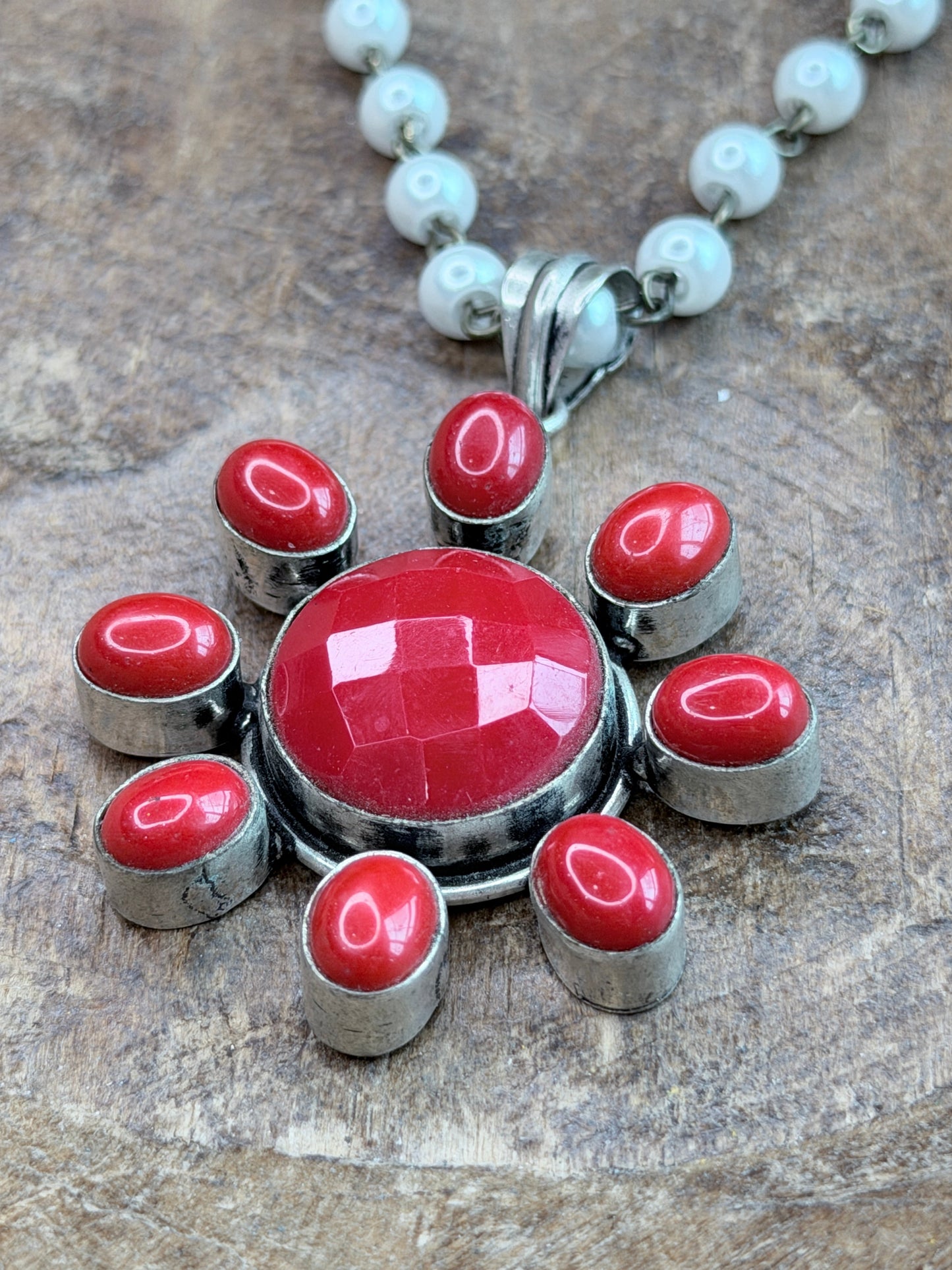 German Silver Dainty Coral Cluster Necklace