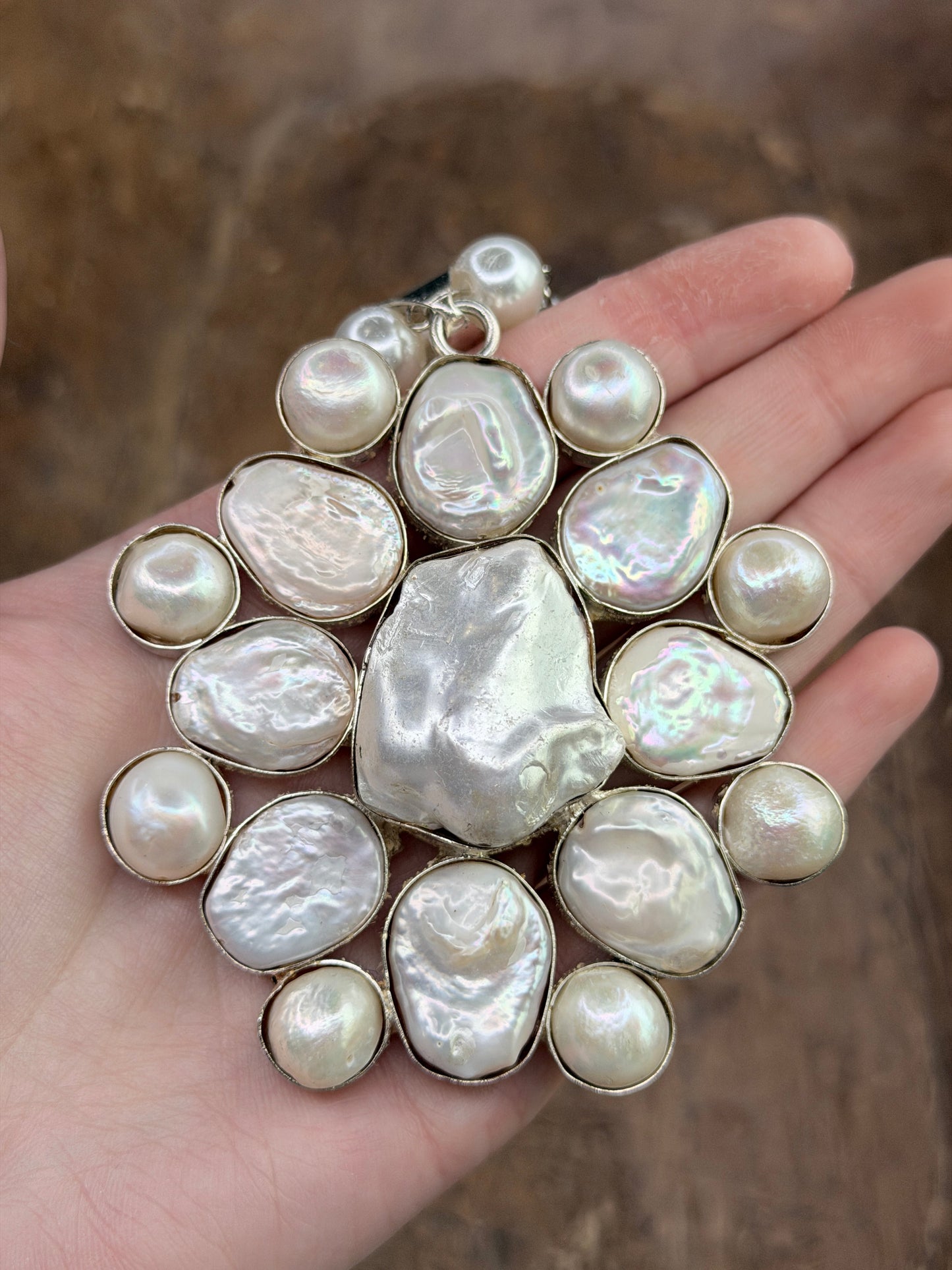 Fiona German Silver Baroque Pearl Cluster Necklace
