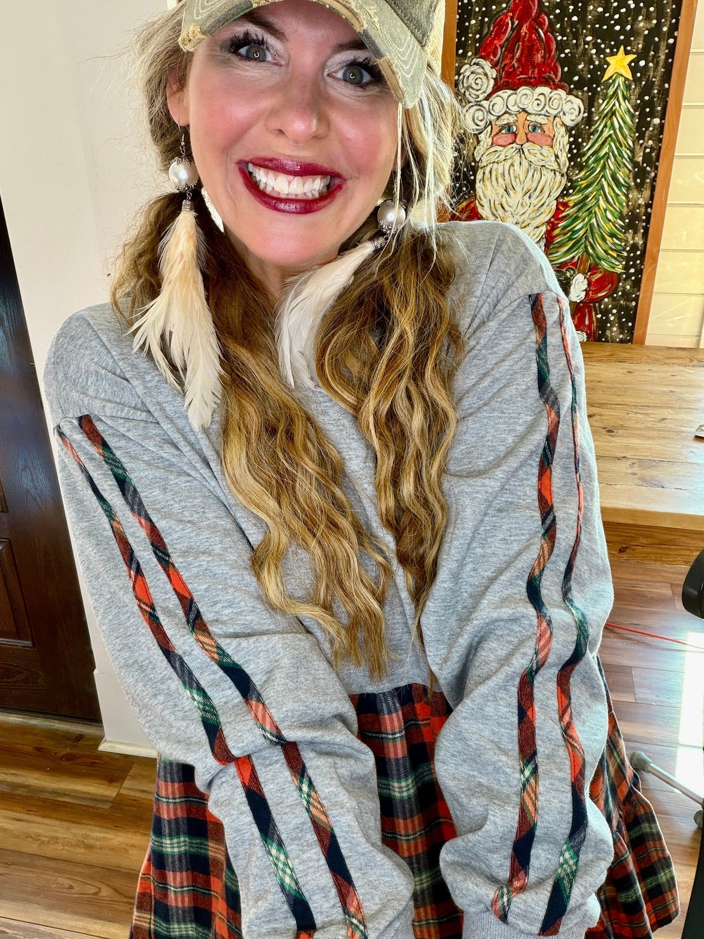 MITTOSHOP- Mixed Plaid Oversized Hoodie Dress (Orange/Blue) *Final Sale*