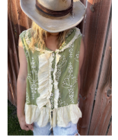 A Rare Bird- Embroidered Ruffle Vest (Green)