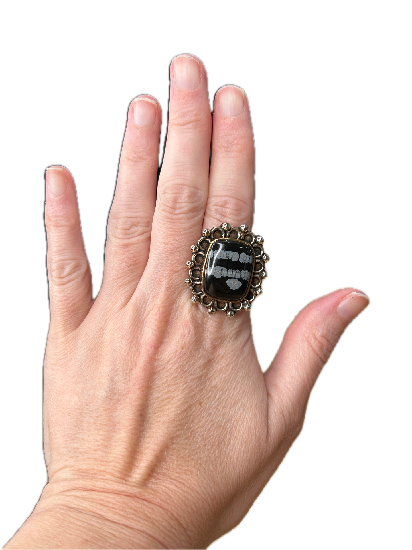 Gold Plated Snowflake Obsidian Ring