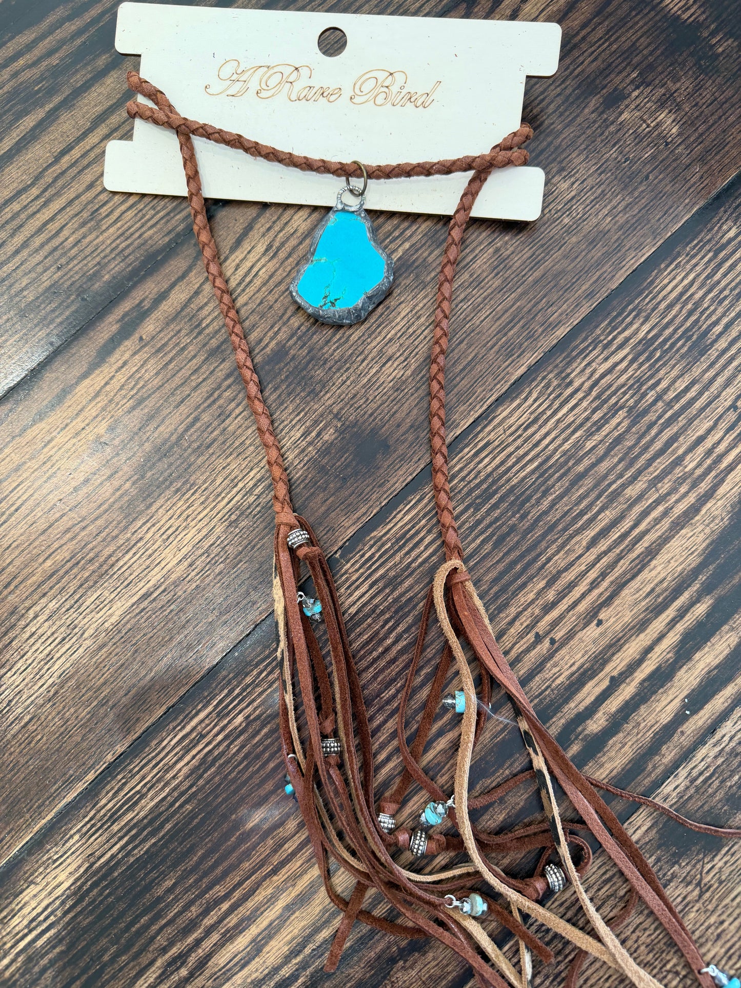 A Rare Bird- Braided Leather and Turquoise Necklace