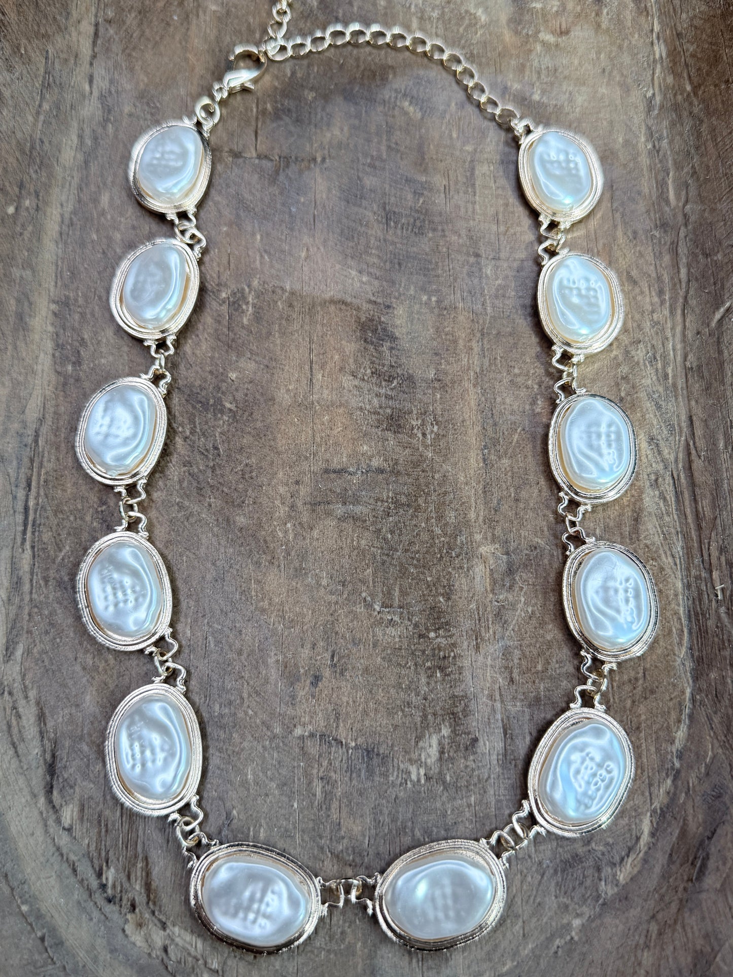 Gold Faux Freshwater Pearl Bezel Necklace