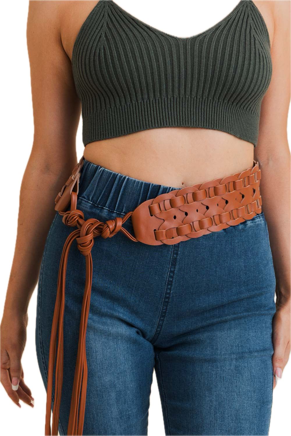 Wide Braided Leather Wrap Belt