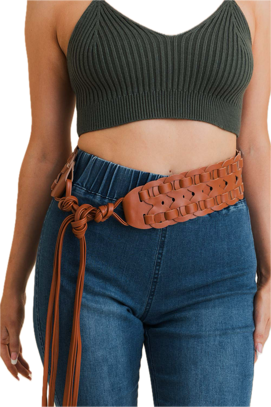 Wide Braided Leather Wrap Belt
