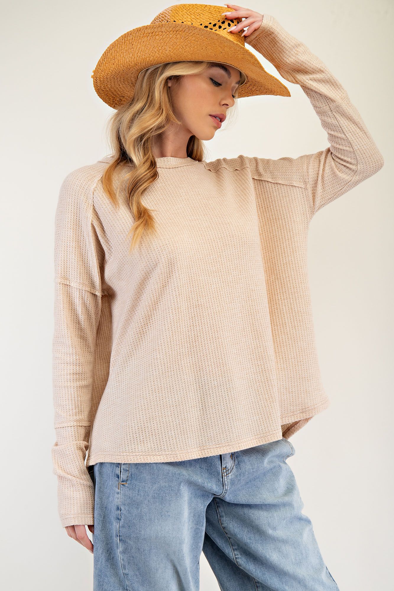 Easel- Thermal Knit Pullover (Khaki) *Final Sale*