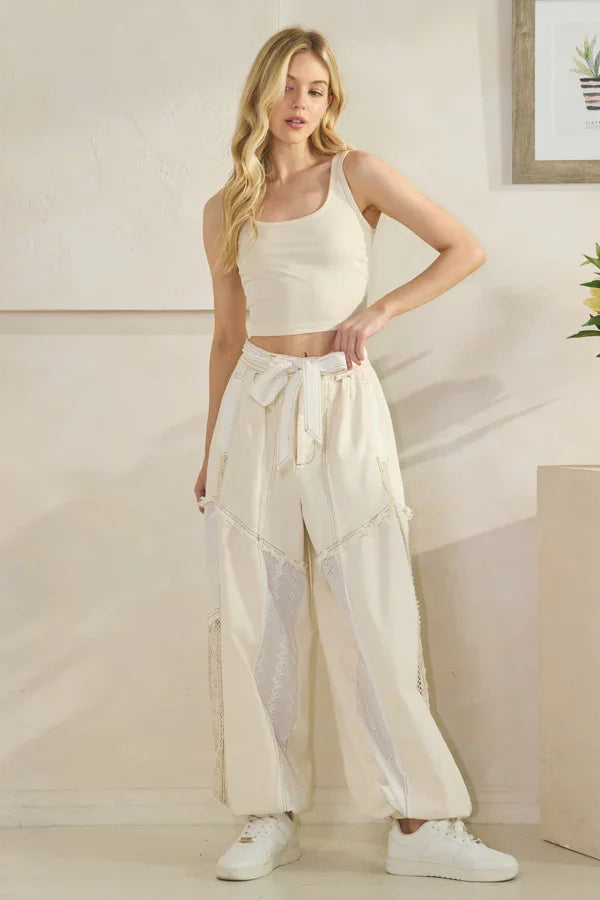 Oli & Hali- Washed Belted Jogger Pants (Cream) *Final Sale*