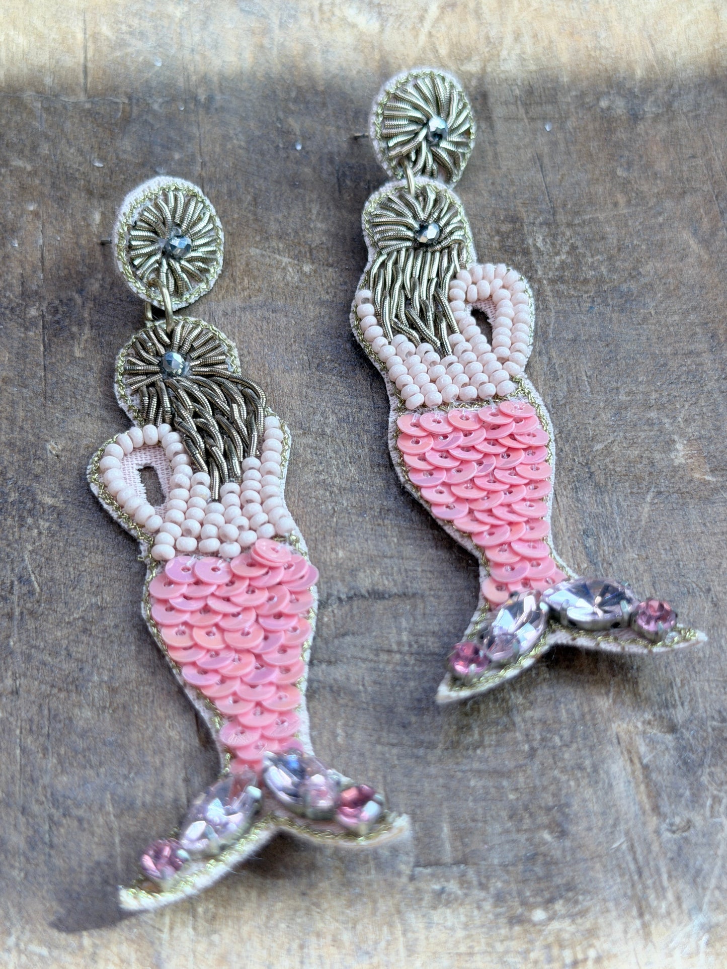 Beaded Pink Mermaid Earrings
