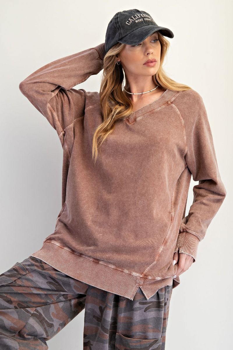 Easel- Oversized Washed Terry Pullover (Cherry Wood) *Final Sale*