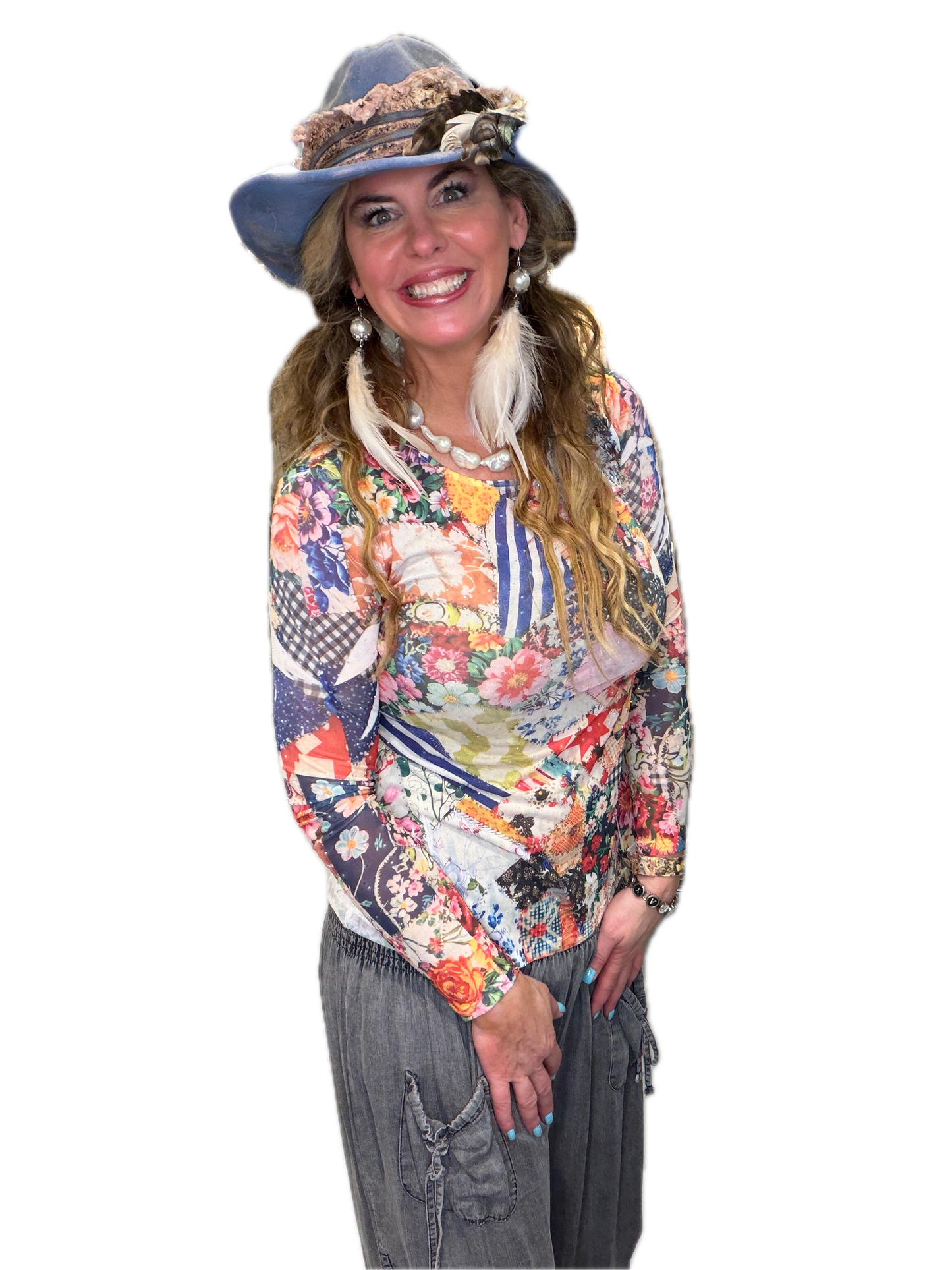Origami- Floral Patchwork Mesh Top (Pre Order) *Final Sale* (Bold Floral)
