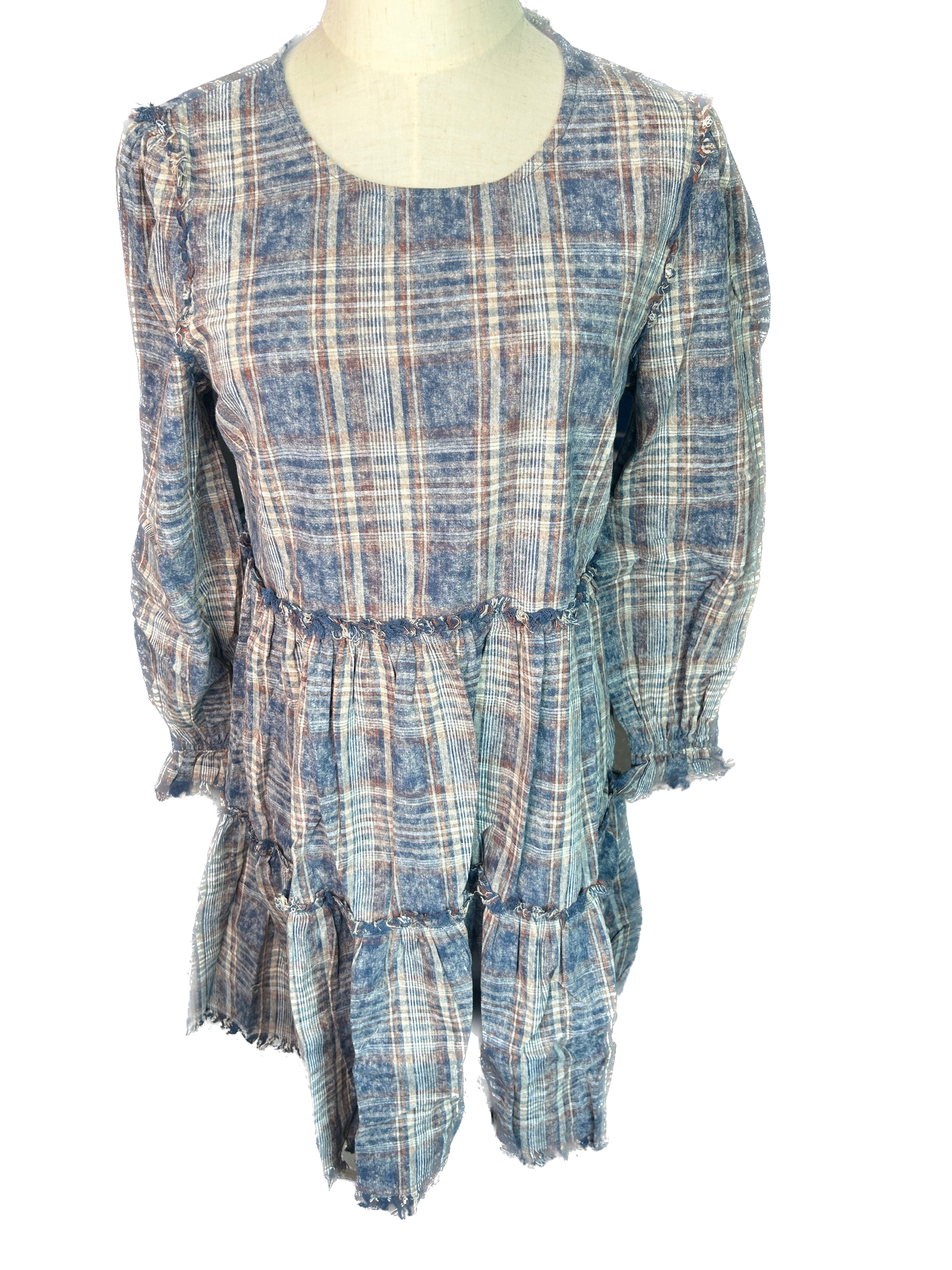 And The Why- Washed Tiered Plaid Dress (Blue) *Final Sale*