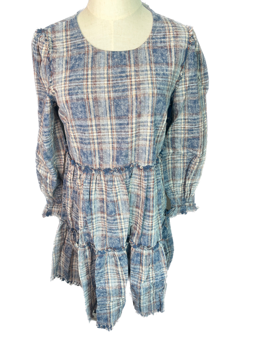 And The Why- Washed Tiered Plaid Dress (Blue) *Final Sale*