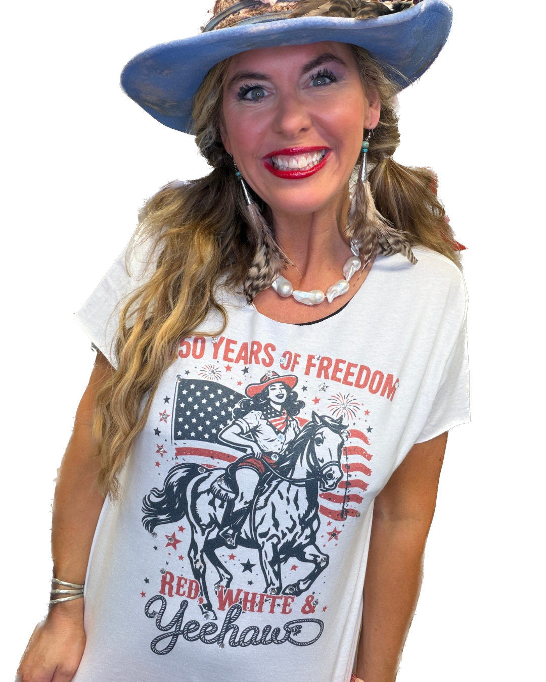 Red, White, and Yeehaw T-Shirt (Christy Cut) (Bling) - ERR Original *Final Sale*