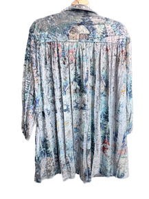 Origami- Vintage Snowman Print Velvet Top (Blue) *Final Sale*