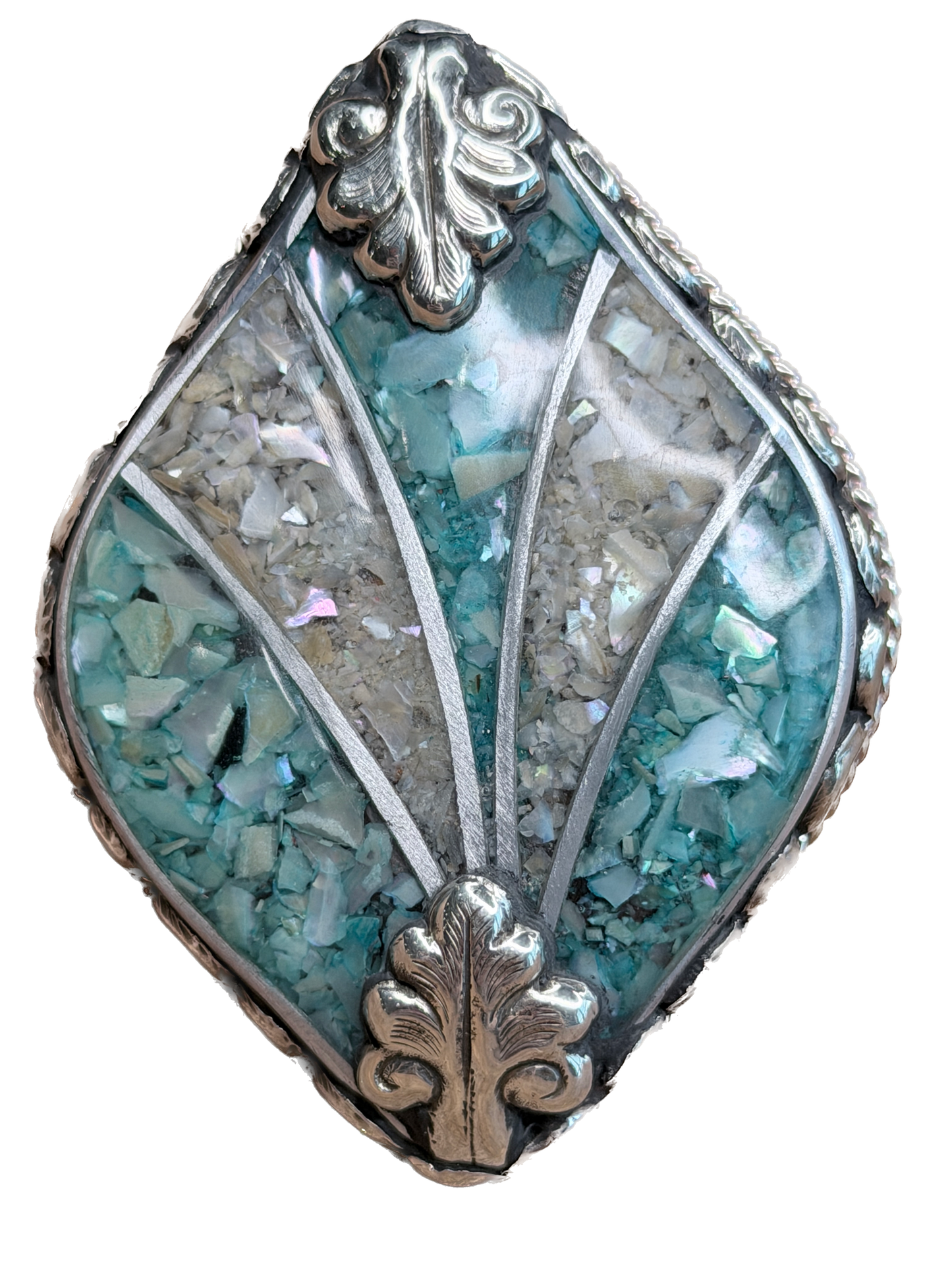 Tibetan Silver Large Blue and White Pearl Chip Ring