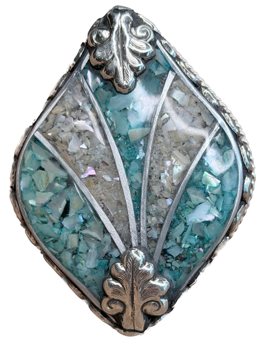 Tibetan Silver Large Blue and White Pearl Chip Ring