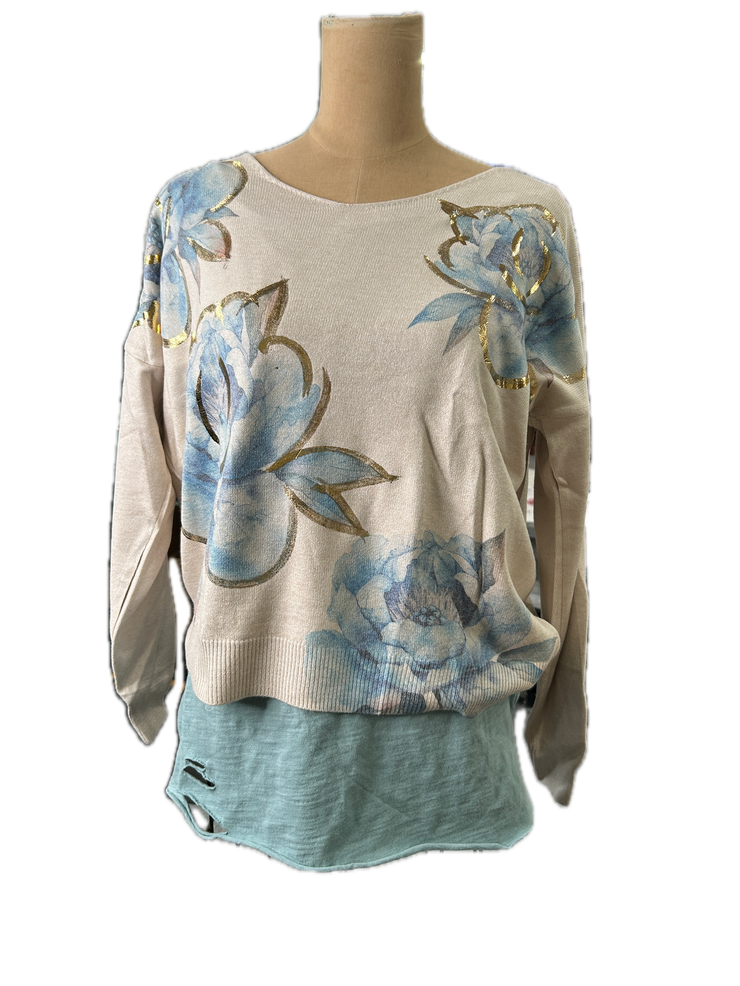 Cropped Beige Hydrangea Top *Final Sale*