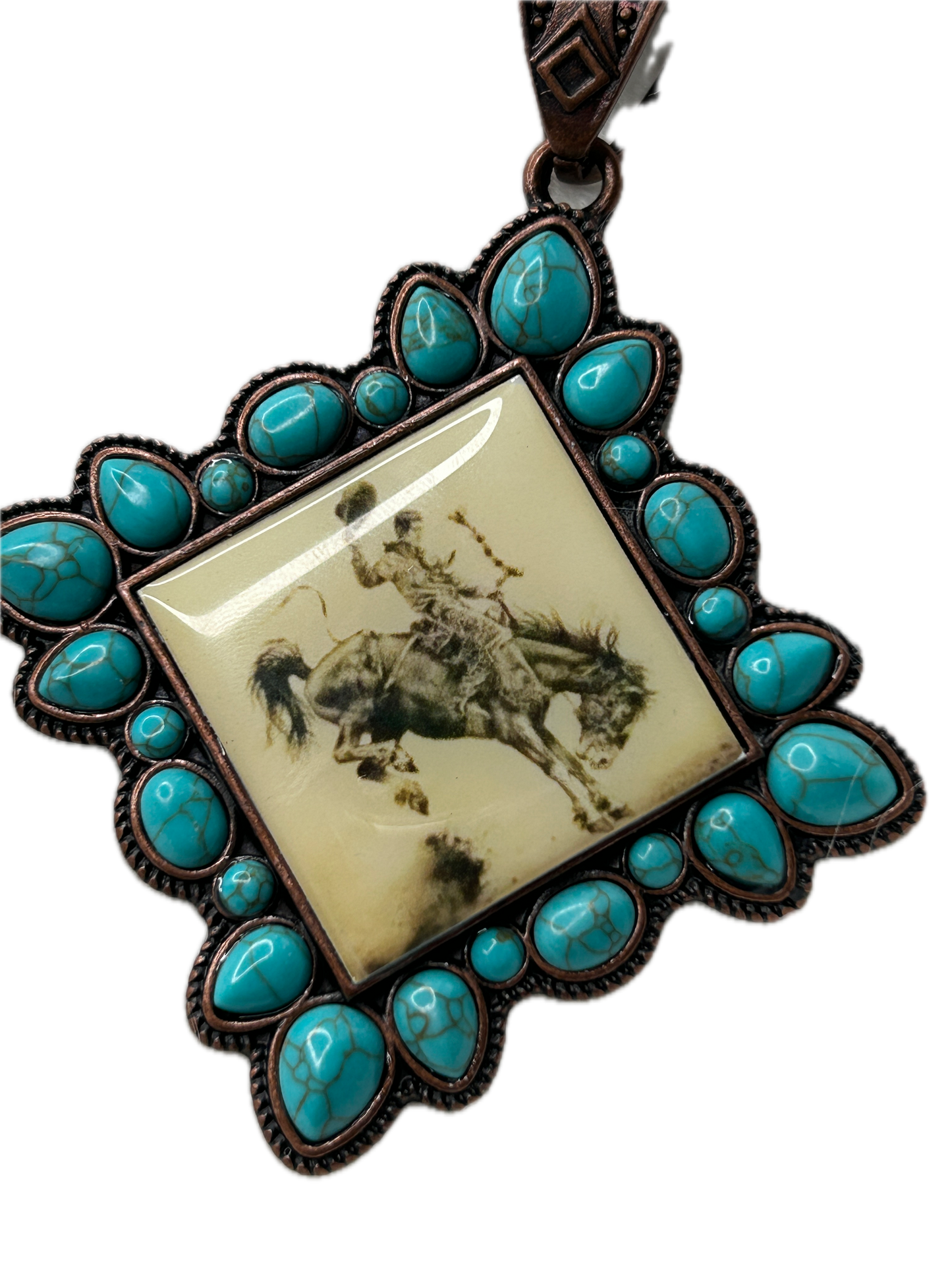 Beaded Diamond Horse Rider Necklace with Turquoise