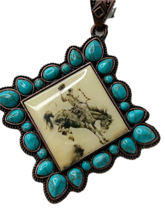 Beaded Diamond Horse Rider Necklace with Turquoise