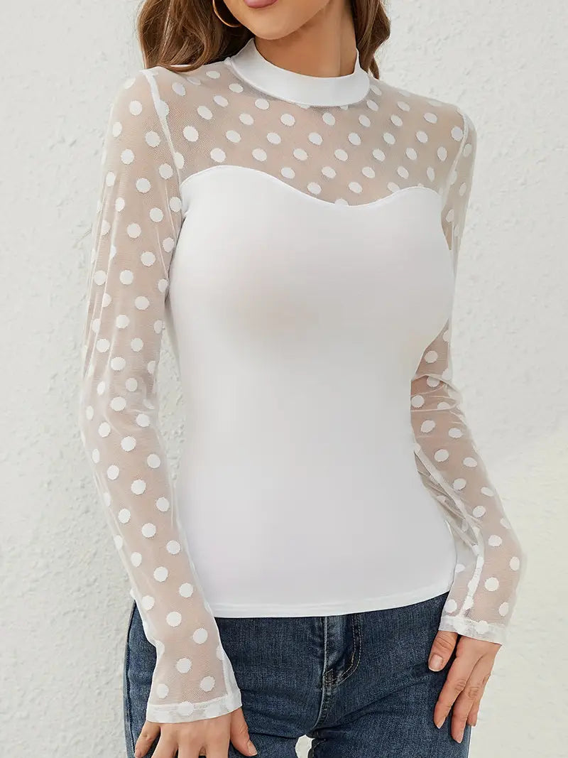 Polka Dot Mesh Top (White)
