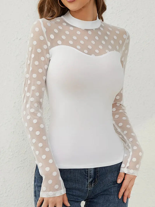 Polka Dot Mesh Top (White)