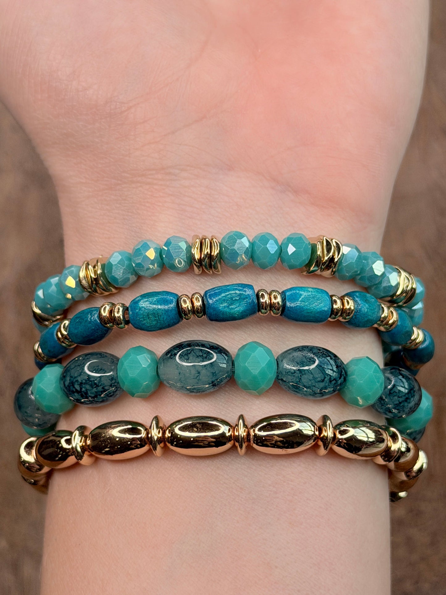 Aria Blue and Gold Crystal Beaded Bracelet Stack