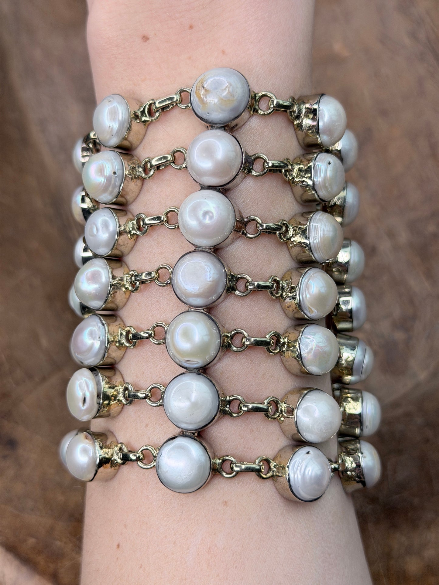 German Silver Linked Freshwater Pearl Bracelet