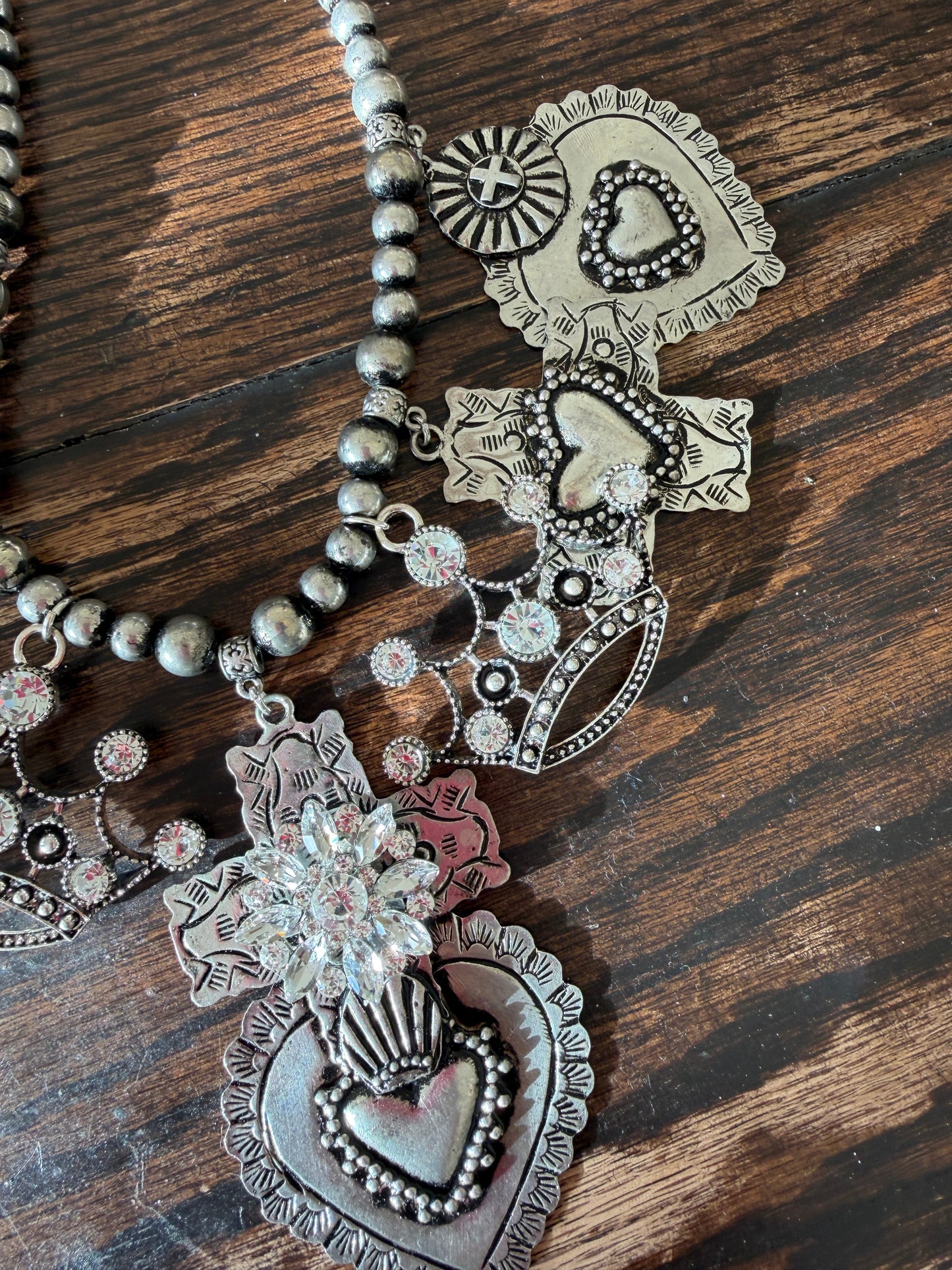 A Rare Bird- Silver Heart and Cross Charm Necklace