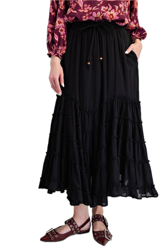 SALE EASEL - Cotton Gauze Tiered Maxi Skirt *Final Sale*