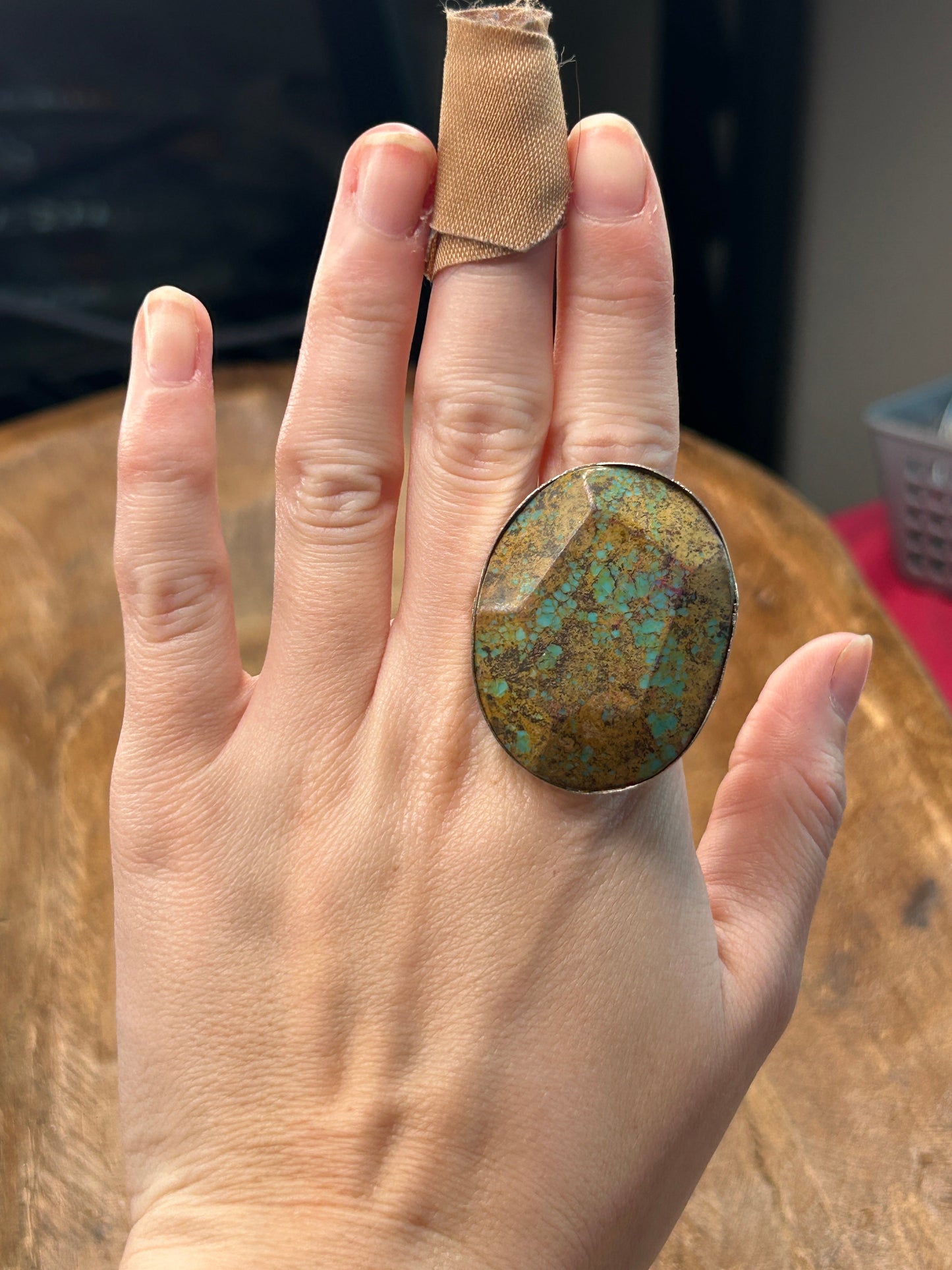 German Silver Faceted Turquoise Ring
