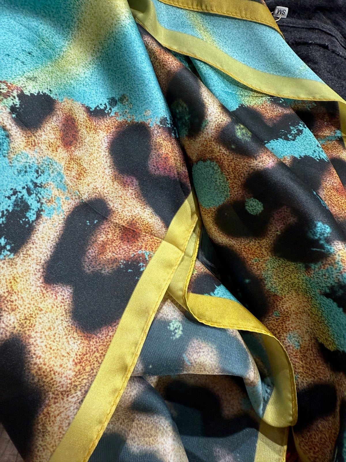 sale A Rare Bird-  Turquoise, Lime and Leopard Wild Rag