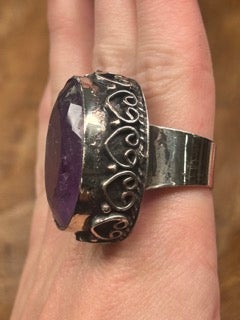 German Silver Vintage Oval Amethyst Ring