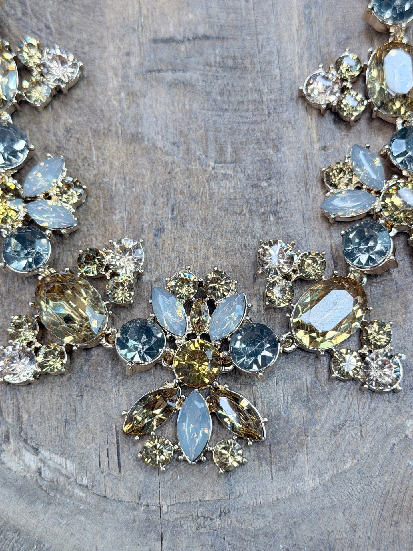 Yellow and Grey Crystal Evening Necklace