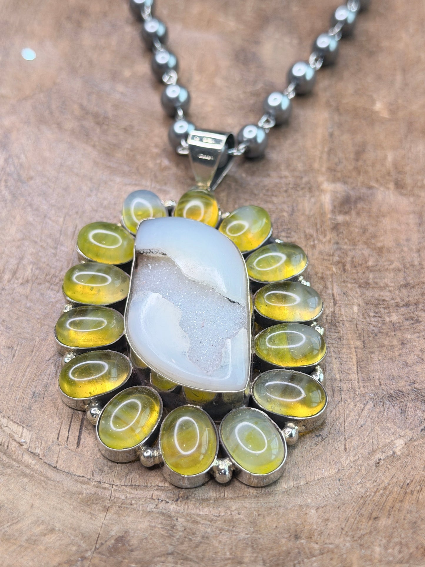 German Silver Citrine and Druzy Agate Necklace