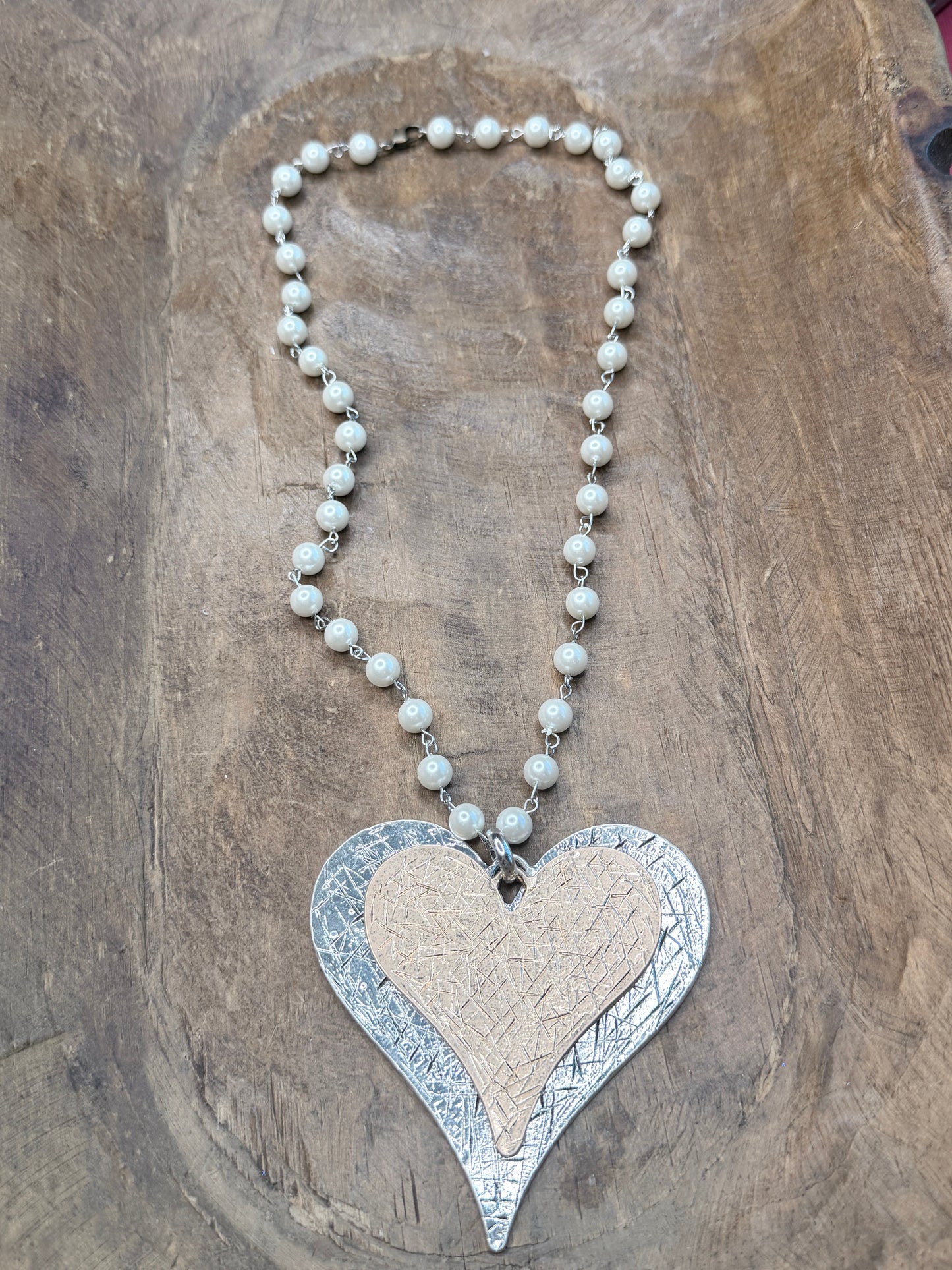 Layered Silver and Gold Heart Necklace