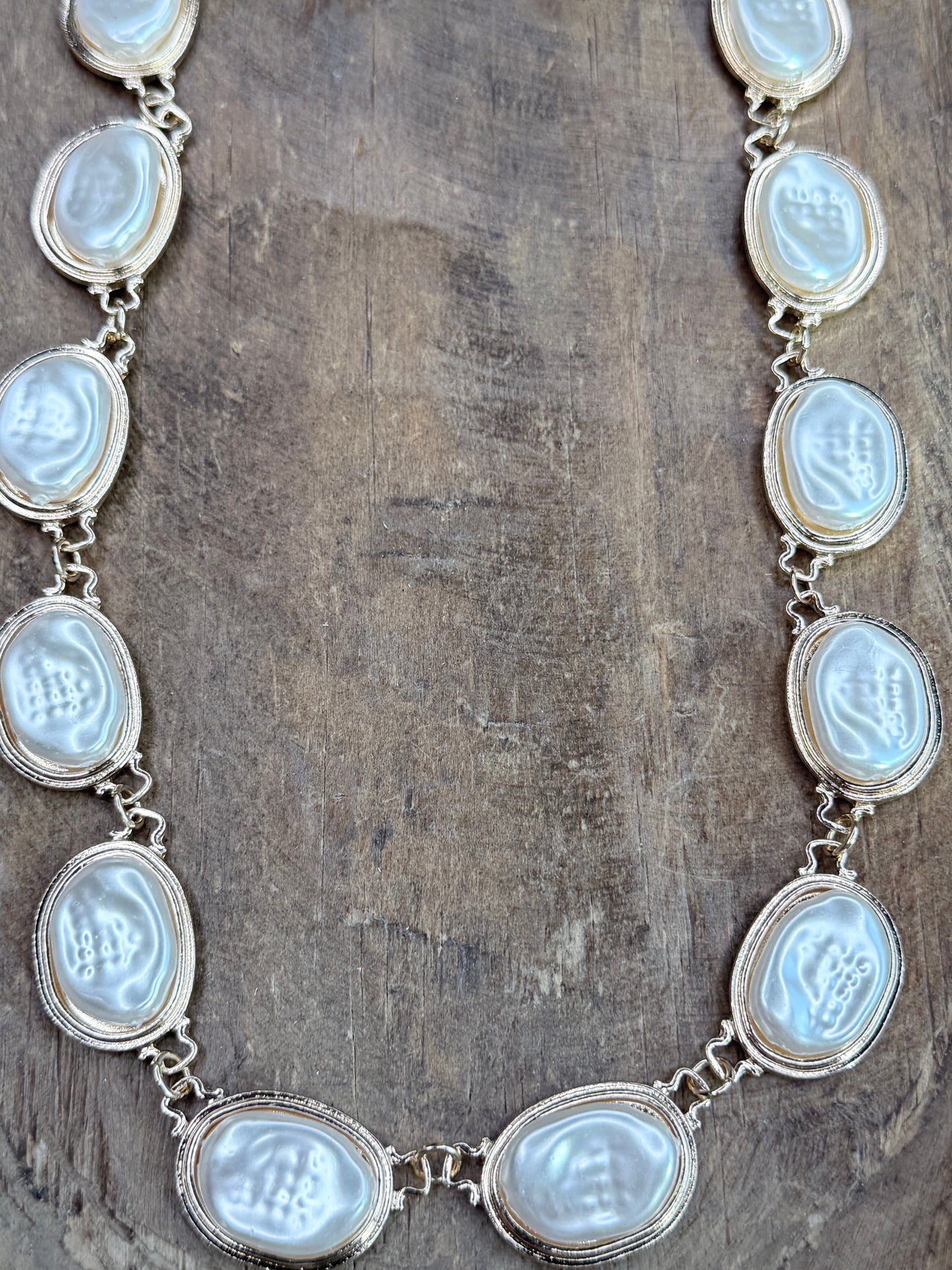 Gold Faux Freshwater Pearl Bezel Necklace