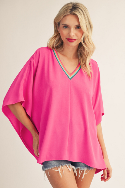 FINAL SALE Jodifl- Poncho Top (Hot Pink)