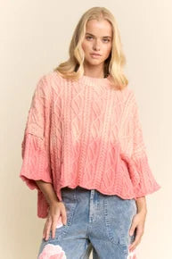 Davi & Dani- Cable Knit Ombre Sweater (Coral)