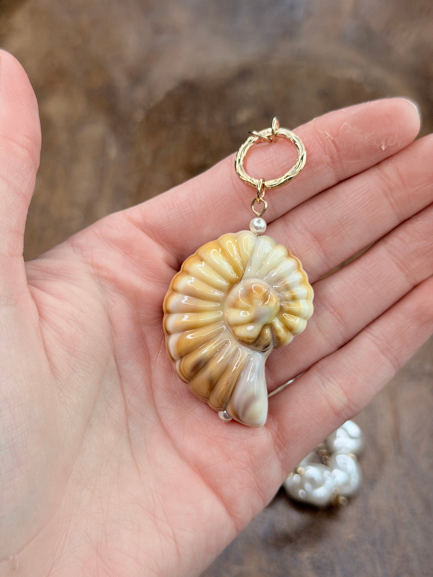 Faux Pearl and Nautilus Shell Necklace