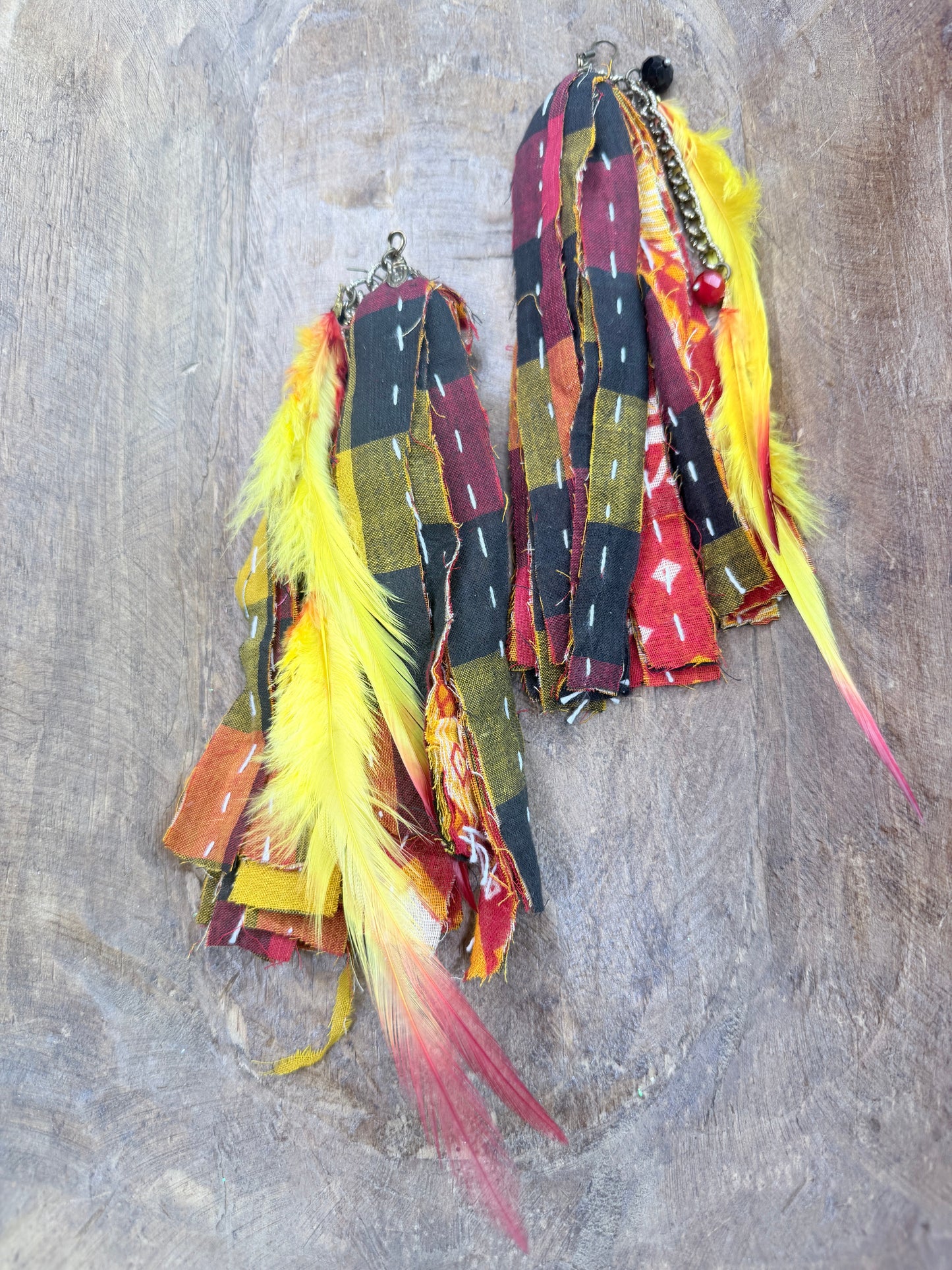Sandra Ling Designs- Fall Fabric and Feather Earrings