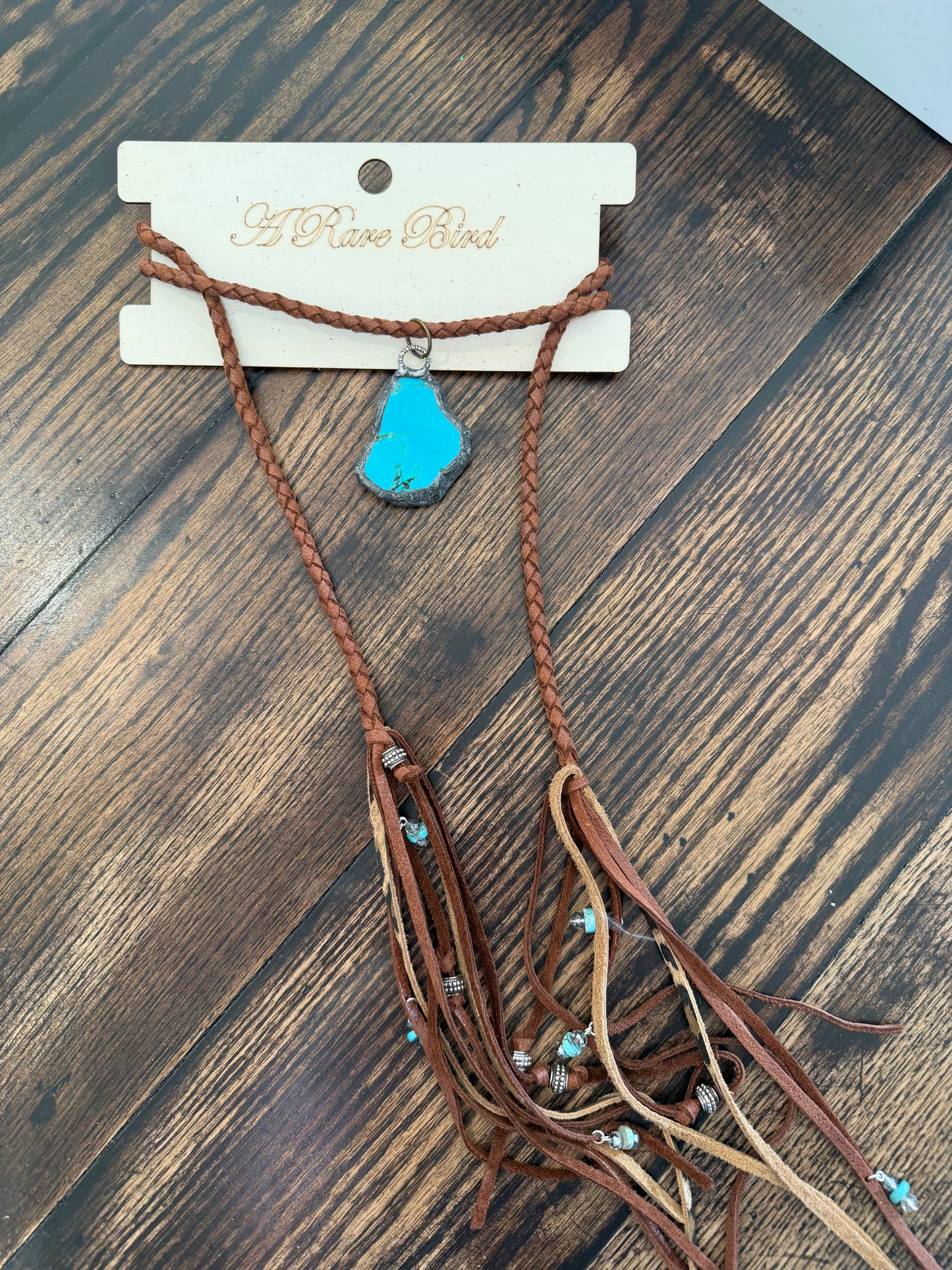 A Rare Bird- Braided Leather and Turquoise Necklace