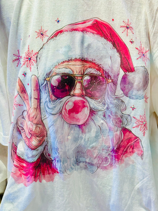 Sparkly Pink Bubble Santa Tee
