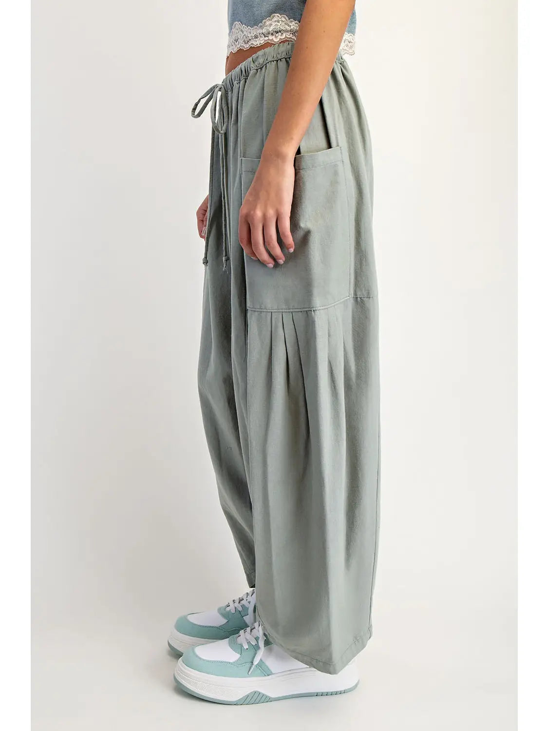 Wide Leg Harem Style Pants (Sage Green)