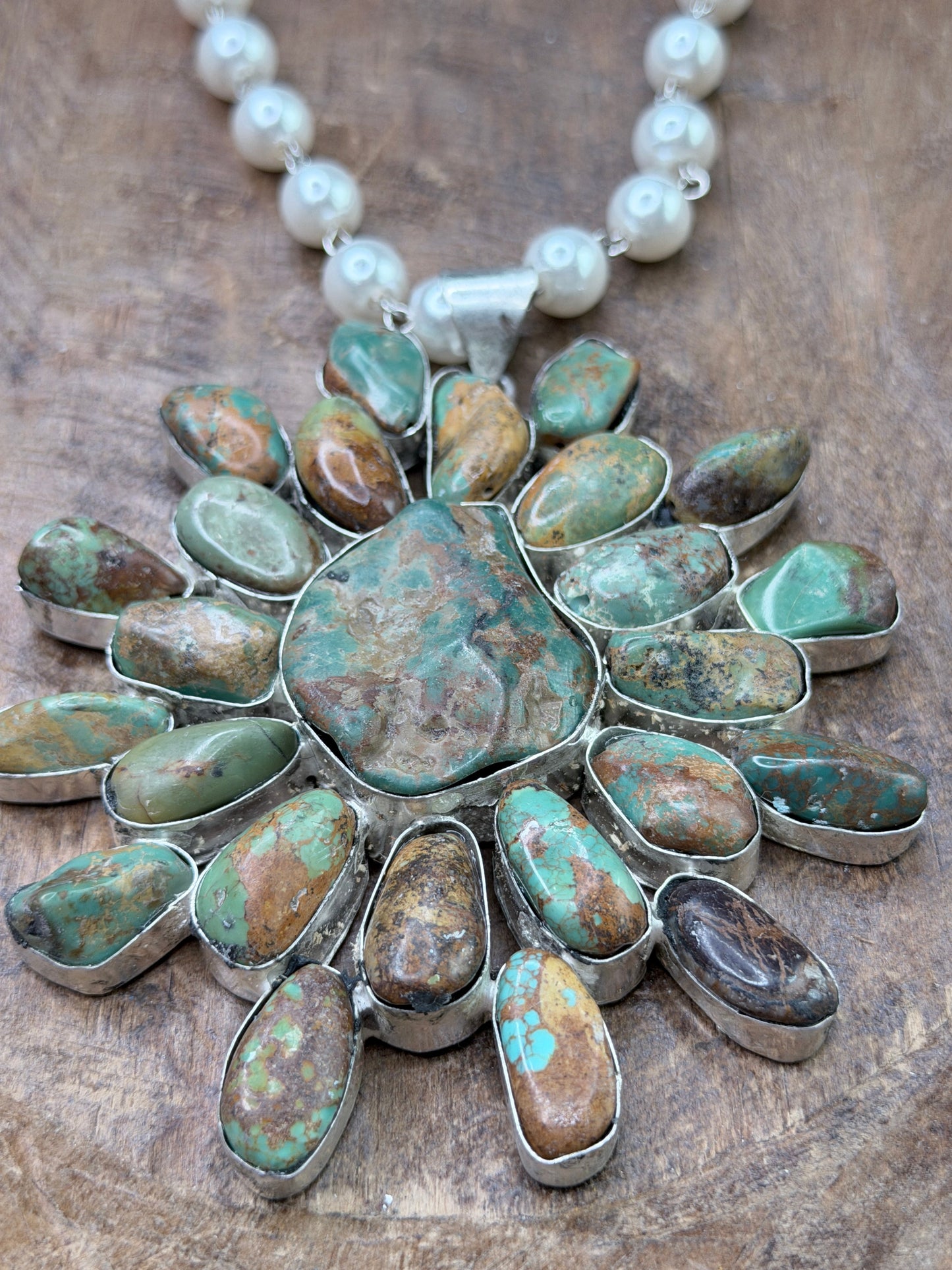 German Silver Xtra-Large Turquoise Cluster Necklace