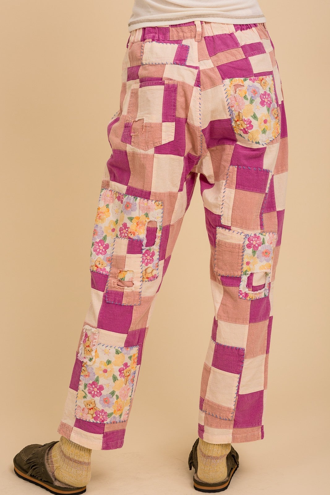 SALE Bluevelvet- Colorblock Board Patch Pants (Peony Pink) *Final Sale*